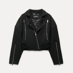 NWT ZARA MANTECO WOOL BIKER JACKET ZW COLLECTION BLACK